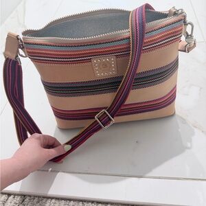 Consuela Tan Crossbody with Multicolor Stripes and Adjustable Strap